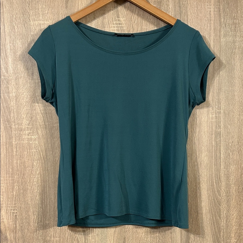 Eileen Fisher Deep Teal Short Sleeve Top 100% Silk 
***NO SIZE TAG***